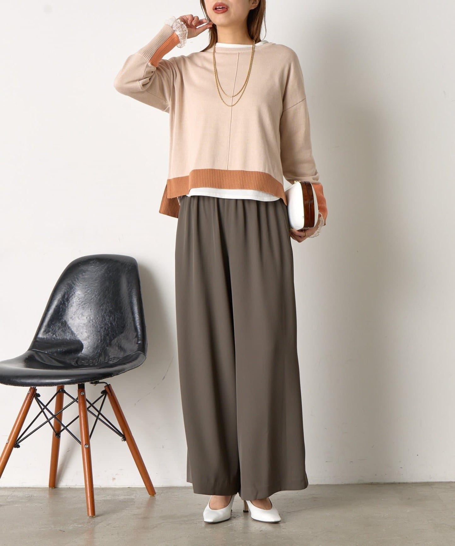 三色拼接針織衫