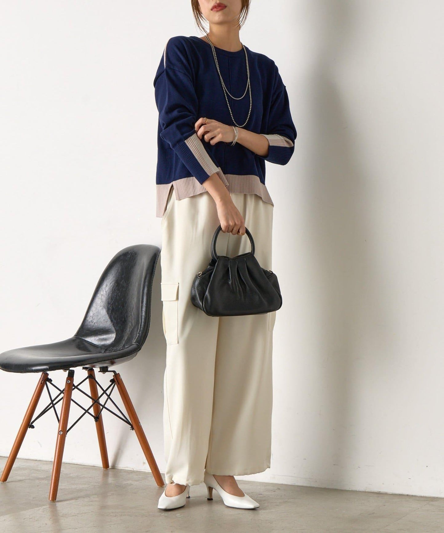 三色拼接針織衫