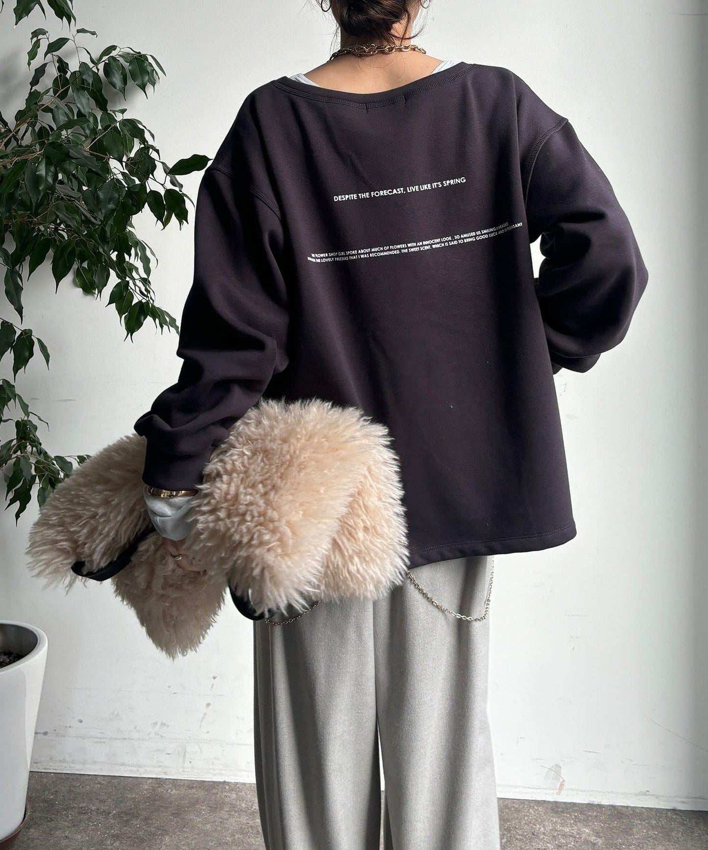 前後印花加絨套頭衫