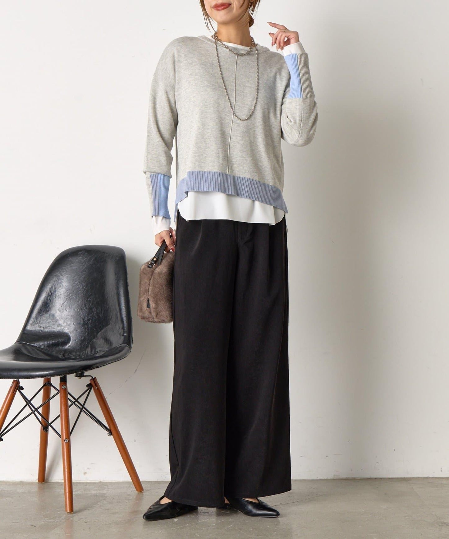 三色拼接針織衫