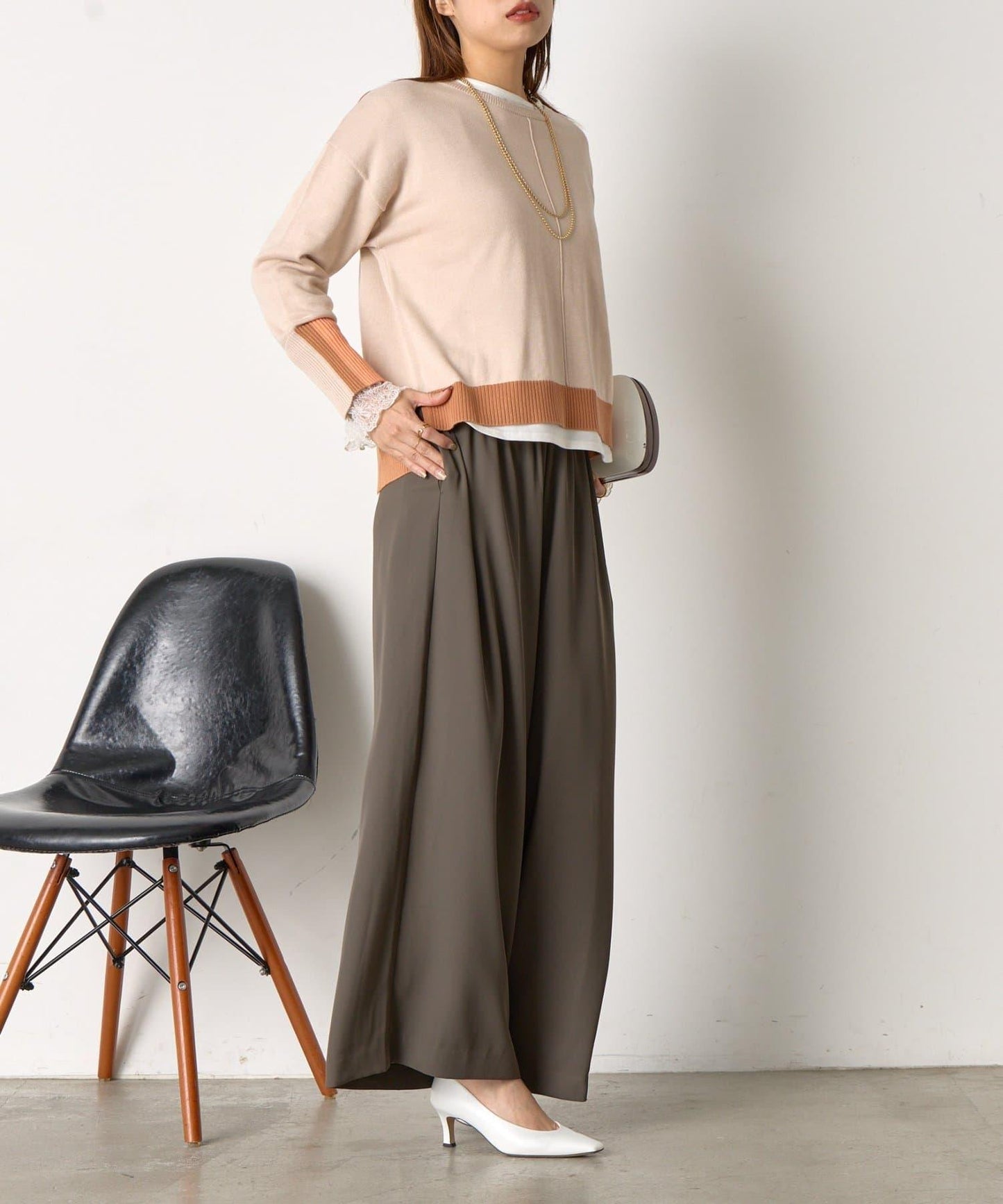 三色拼接針織衫