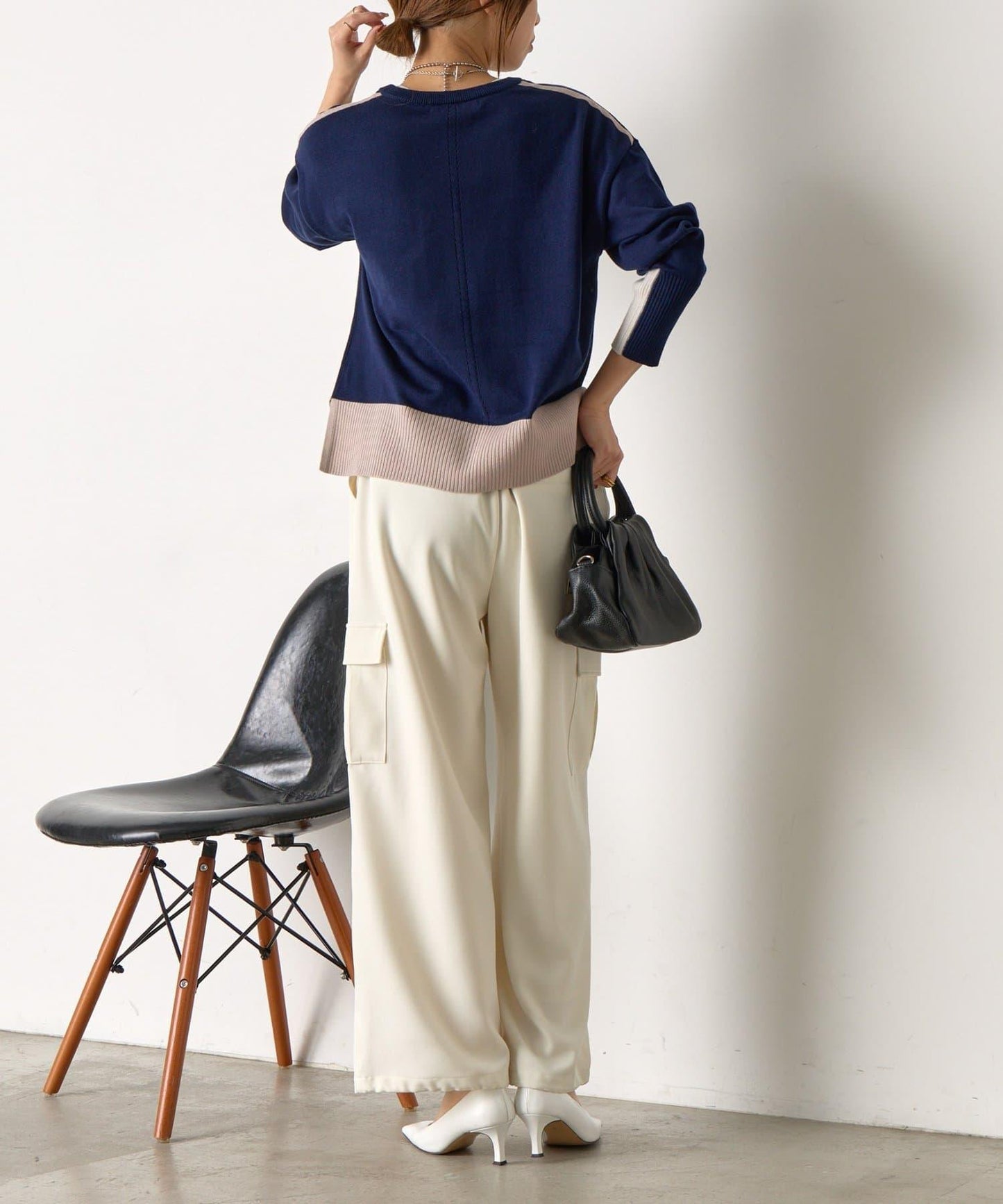 三色拼接針織衫