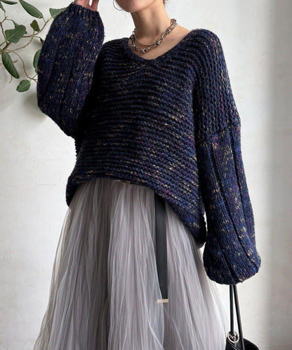 混紡紗線V領套頭衫