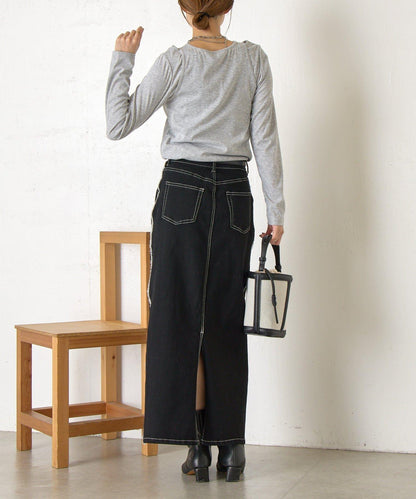 側邊流蘇牛仔半身裙