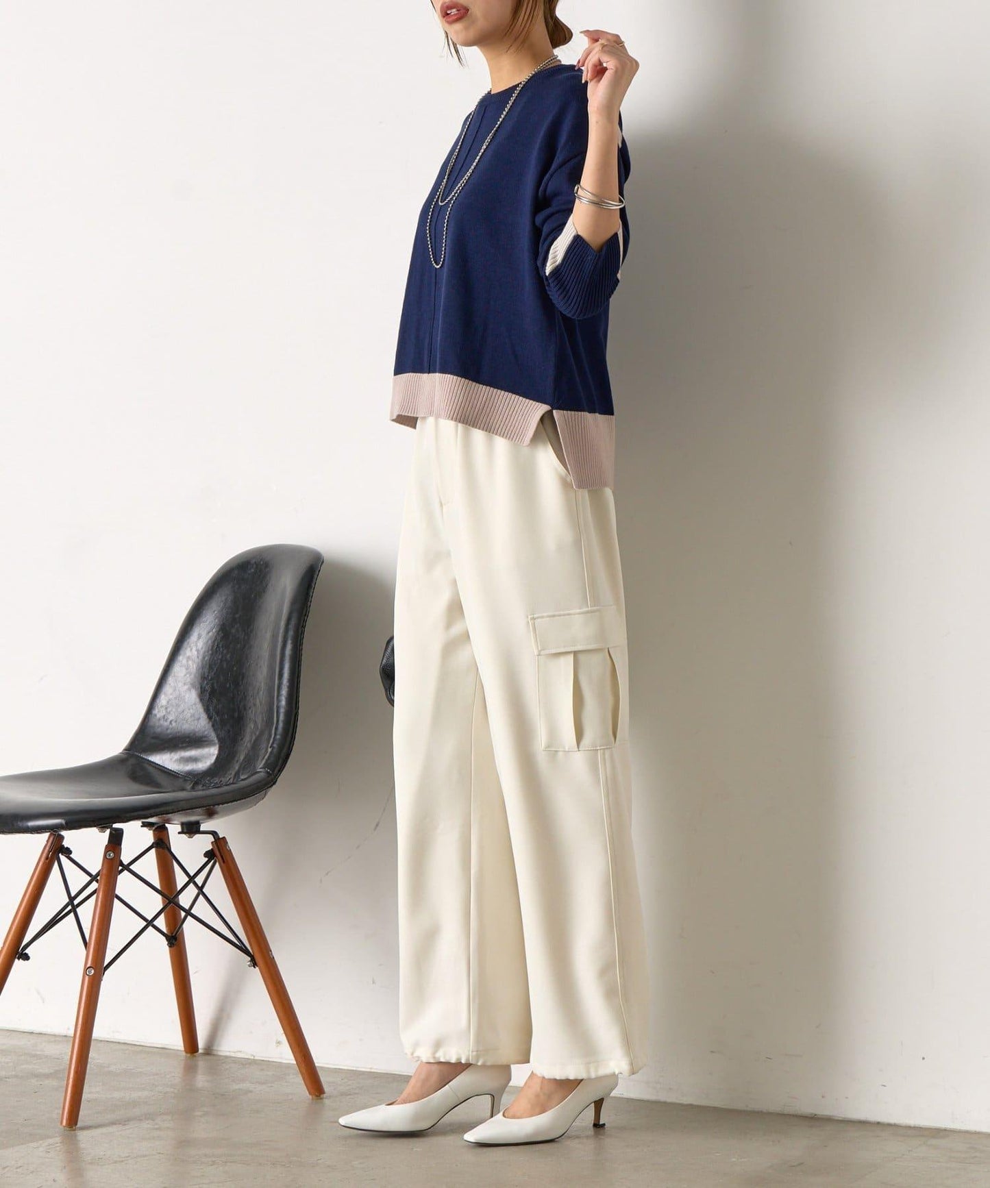 三色拼接針織衫