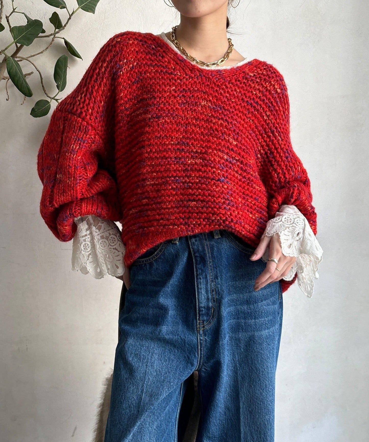 混紡紗線V領套頭衫