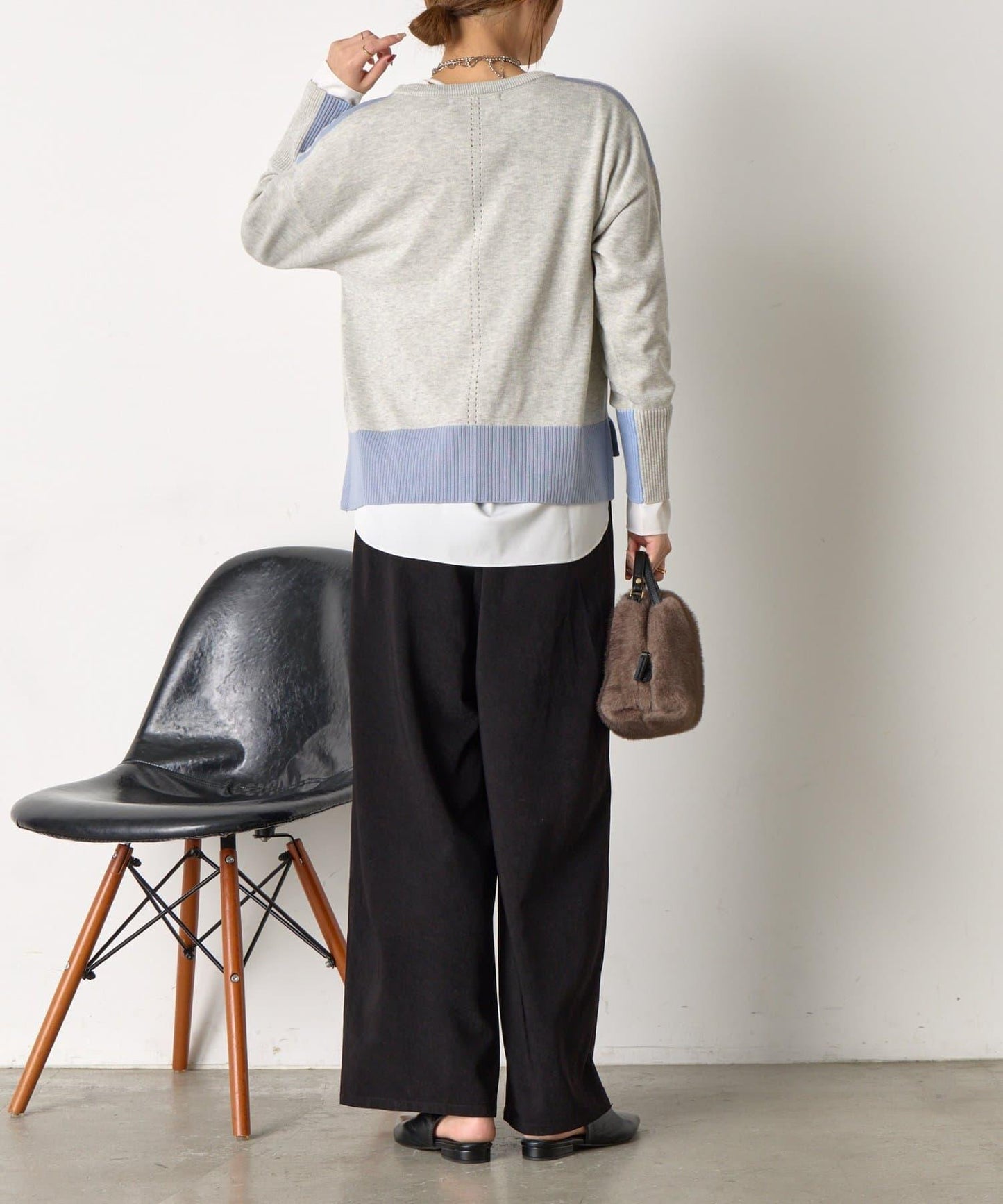 三色拼接針織衫