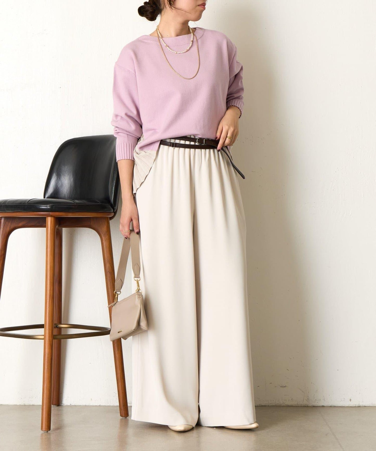 後褶皺船領針織衫