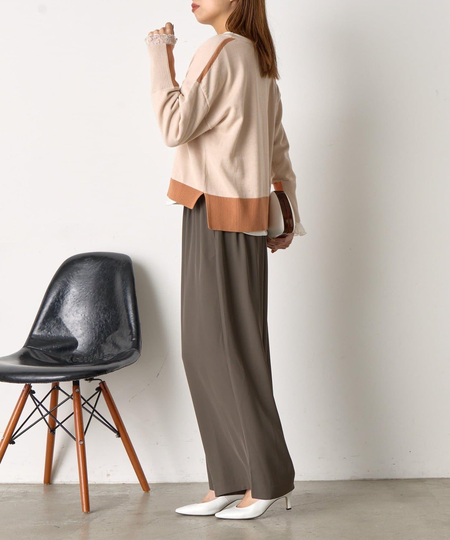 三色拼接針織衫