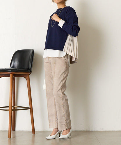 後褶皺船領針織衫