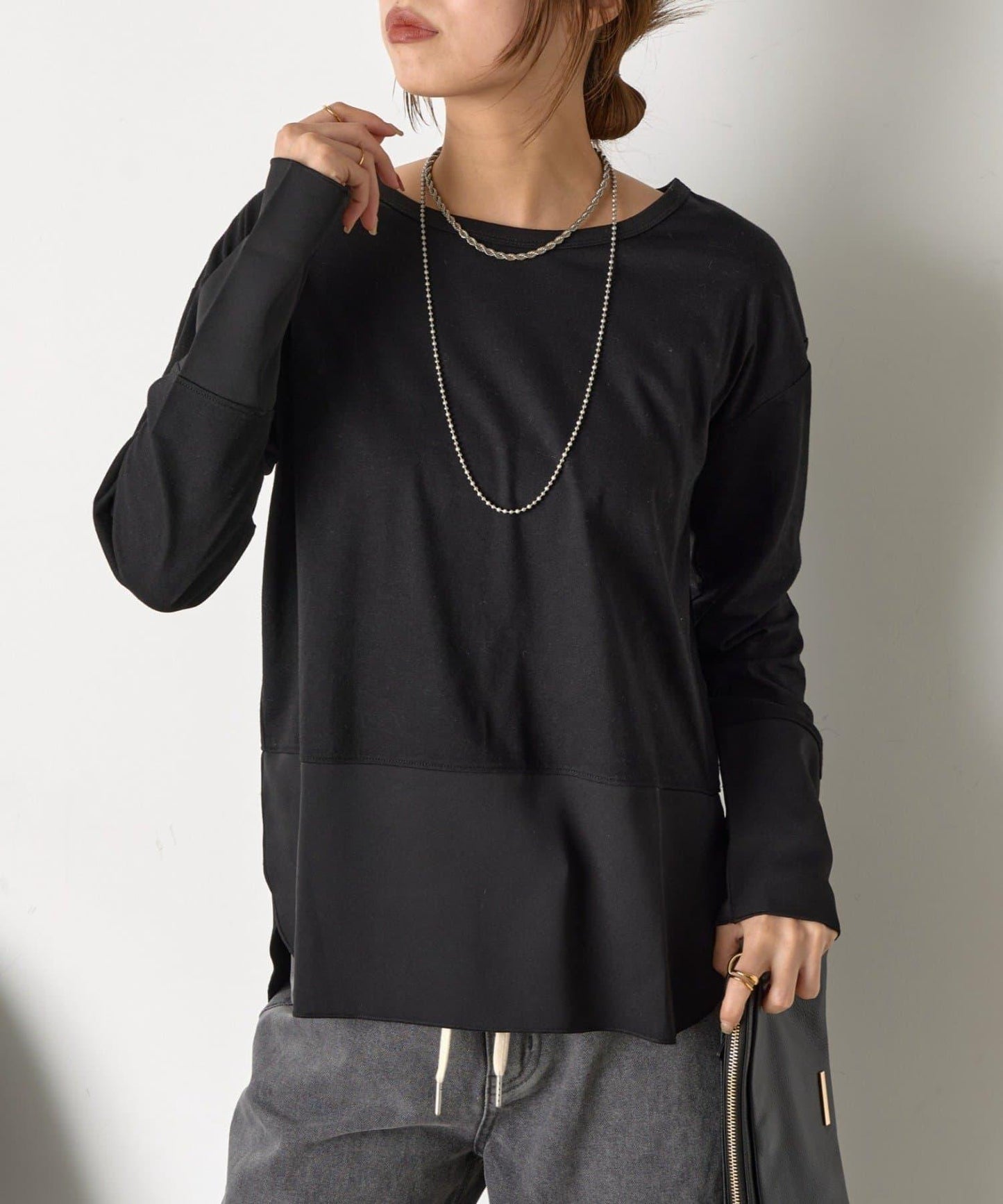 下襬袖口斜紋拼接針織衫