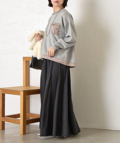 口袋拼色緞面針織衫