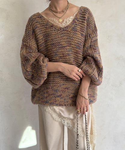 混紡紗線V領套頭衫