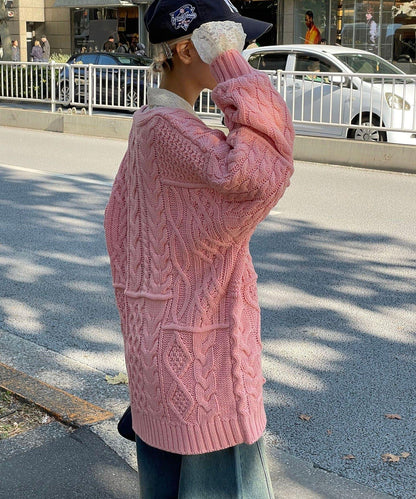 拼接提花編織開衫