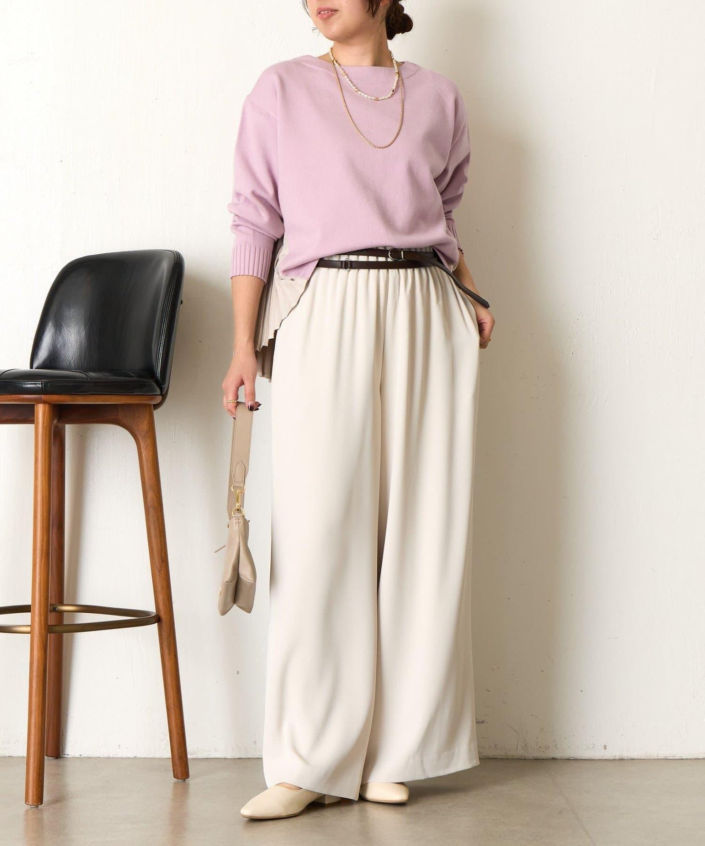 後褶皺船領針織衫