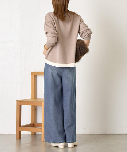 口袋拼色緞面針織衫