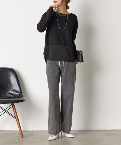 下襬袖口斜紋拼接針織衫