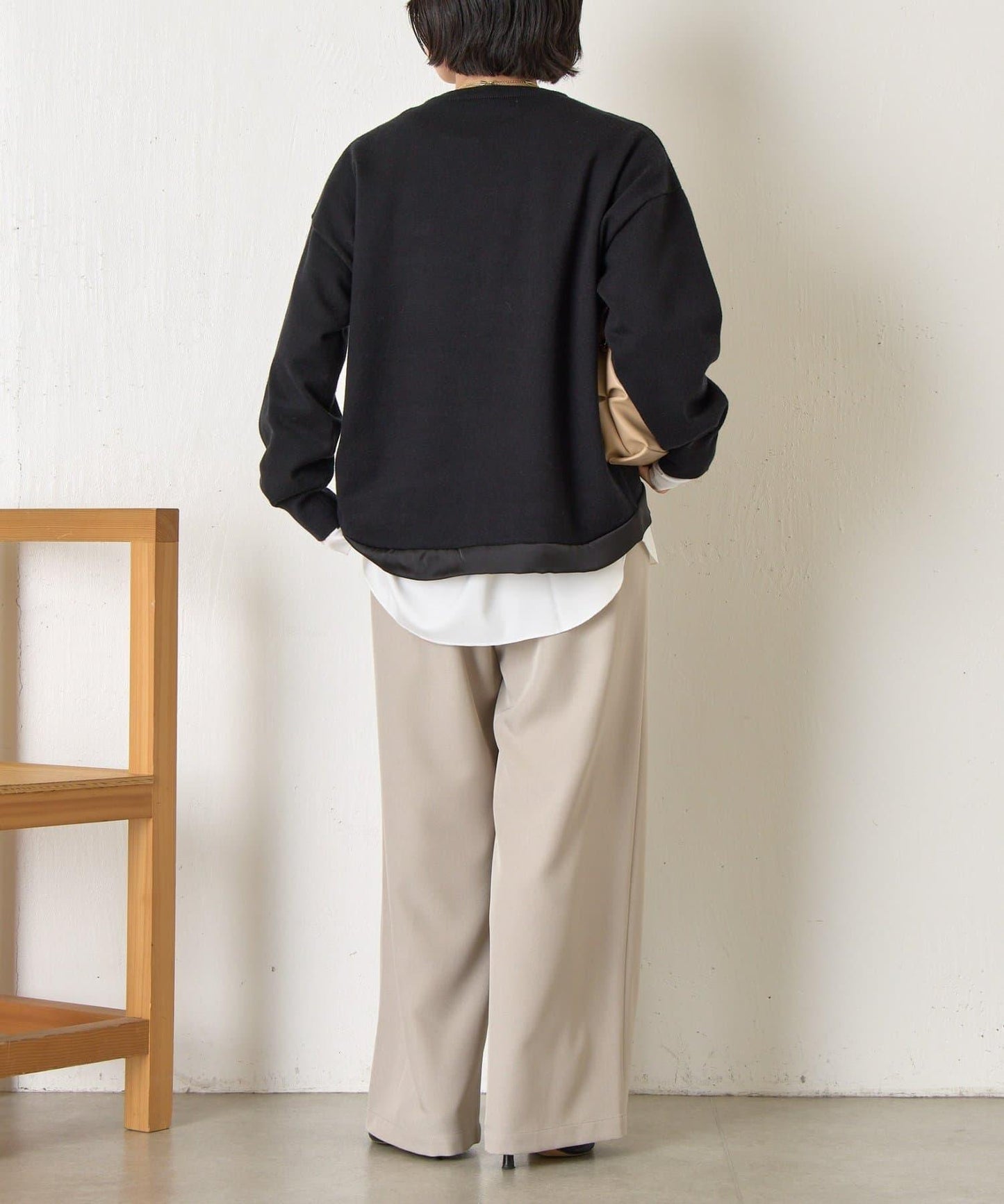 口袋拼色緞面針織衫