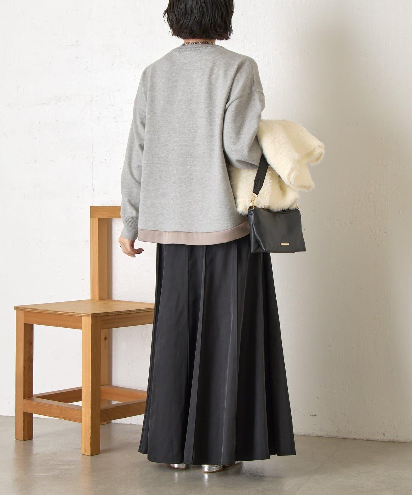 口袋拼色緞面針織衫