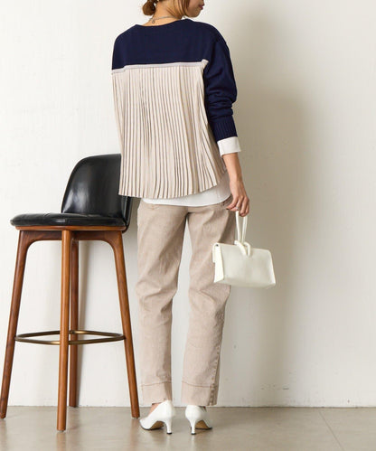 後褶皺船領針織衫