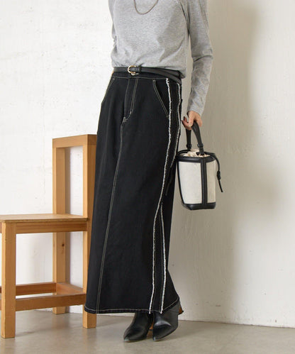 側邊流蘇牛仔半身裙