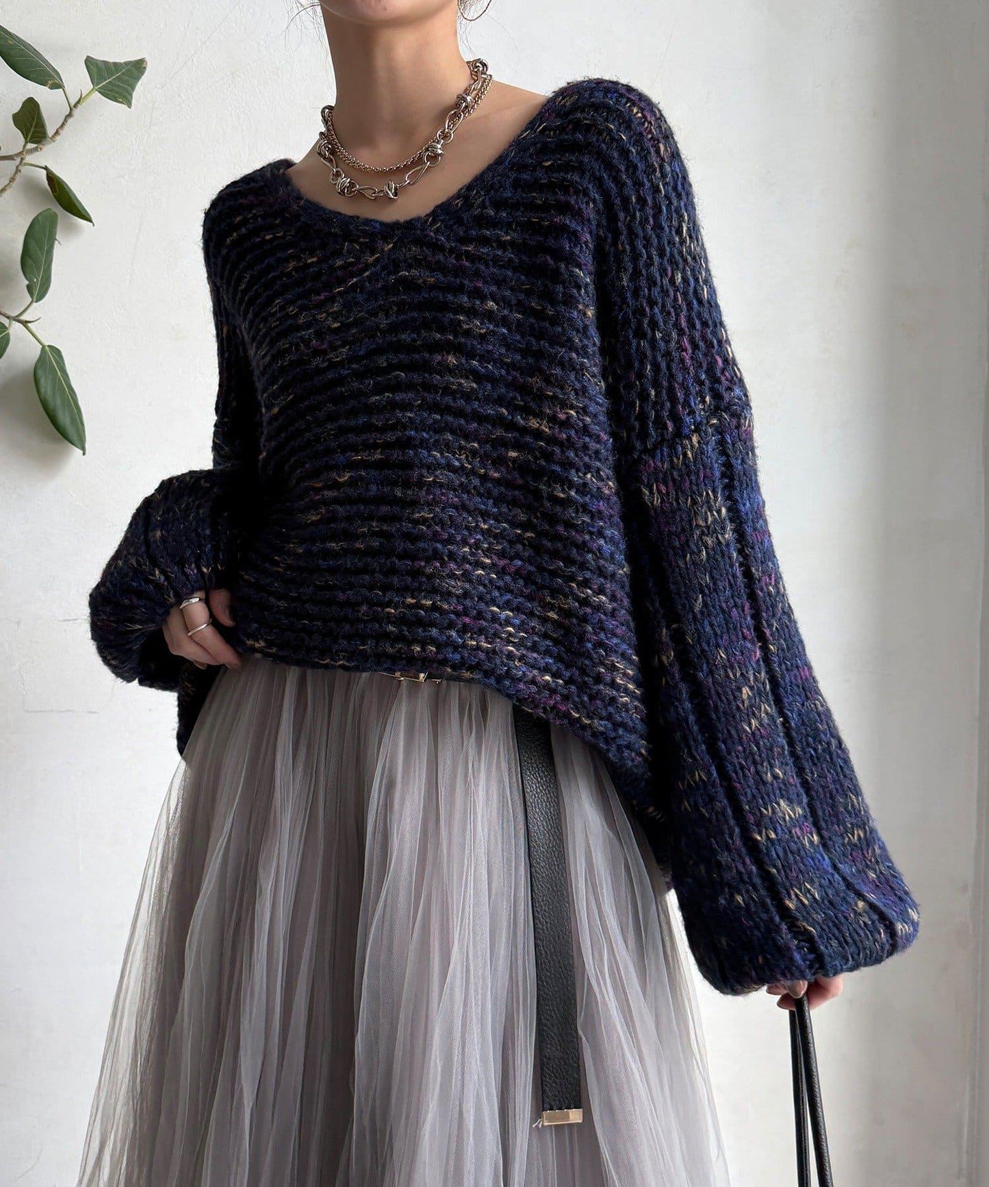 混紡紗線V領套頭衫