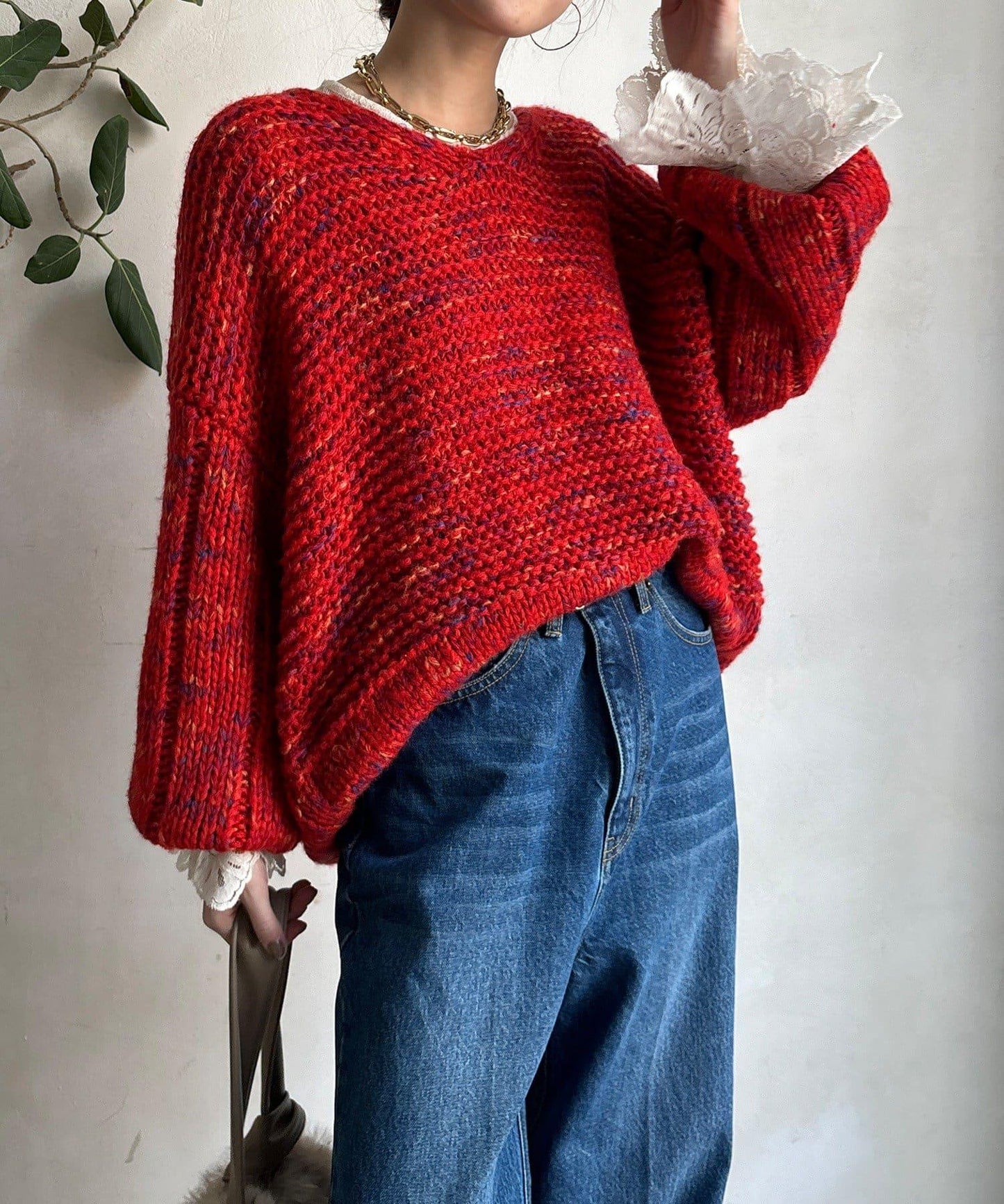 混紡紗線V領套頭衫