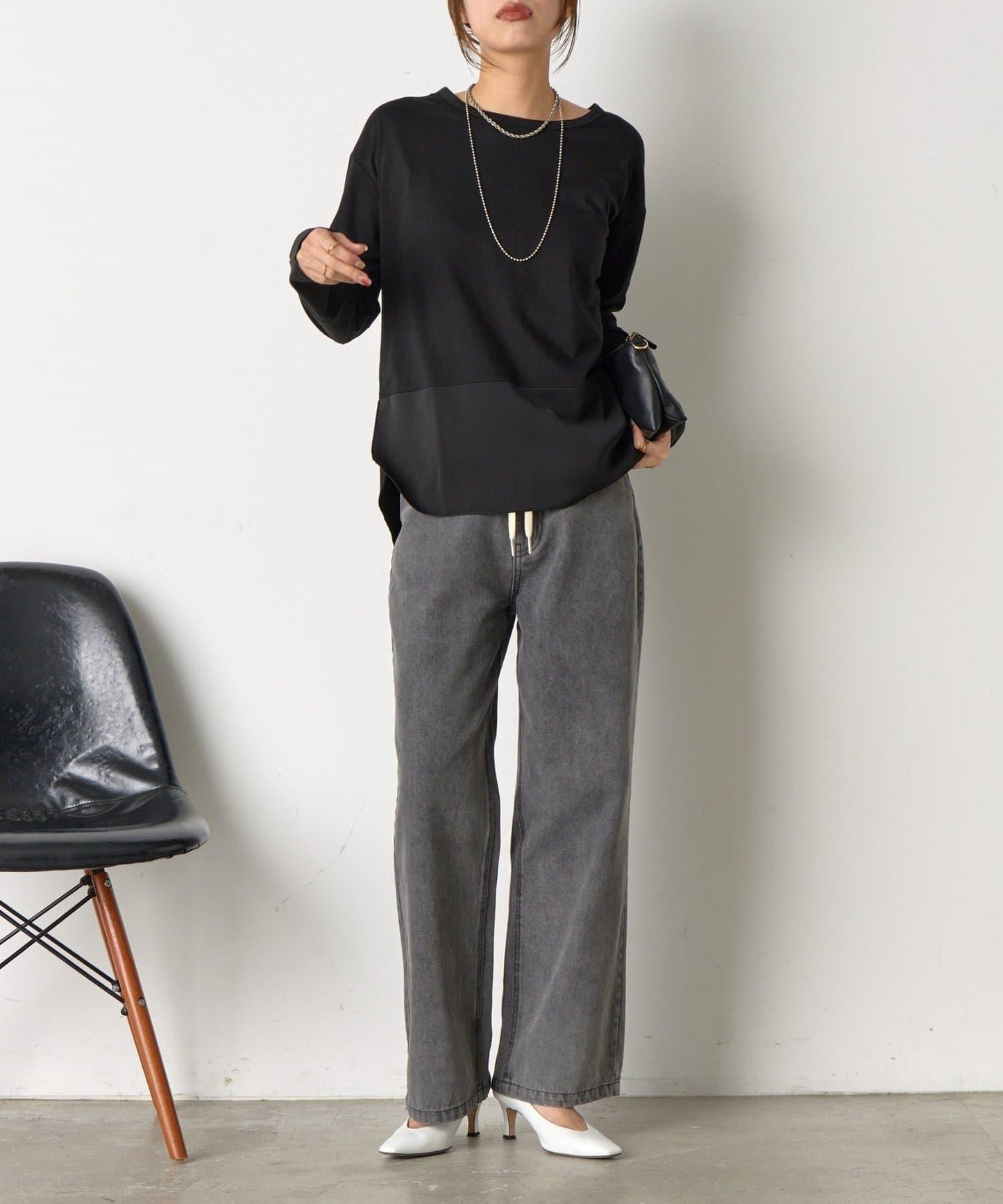 下襬袖口斜紋拼接針織衫