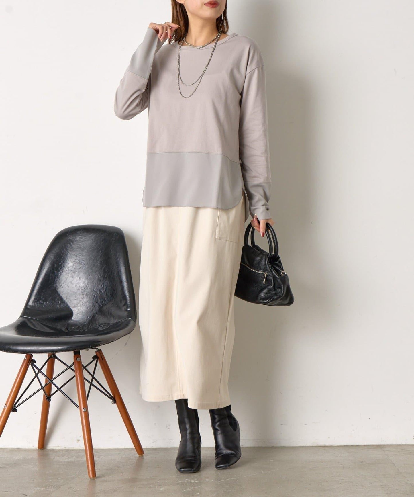 下襬袖口斜紋拼接針織衫