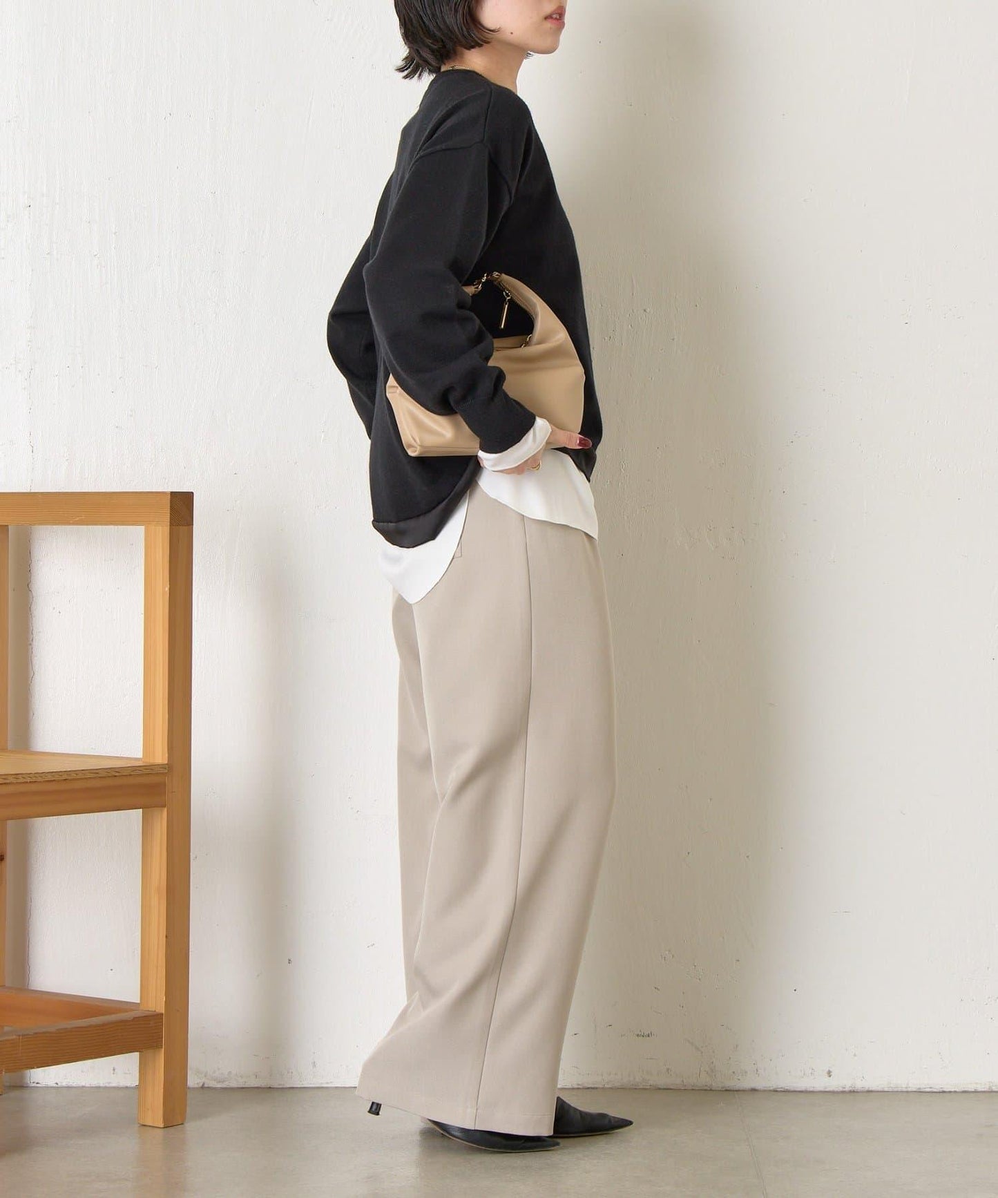 口袋拼色緞面針織衫