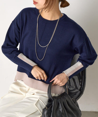 三色拼接針織衫