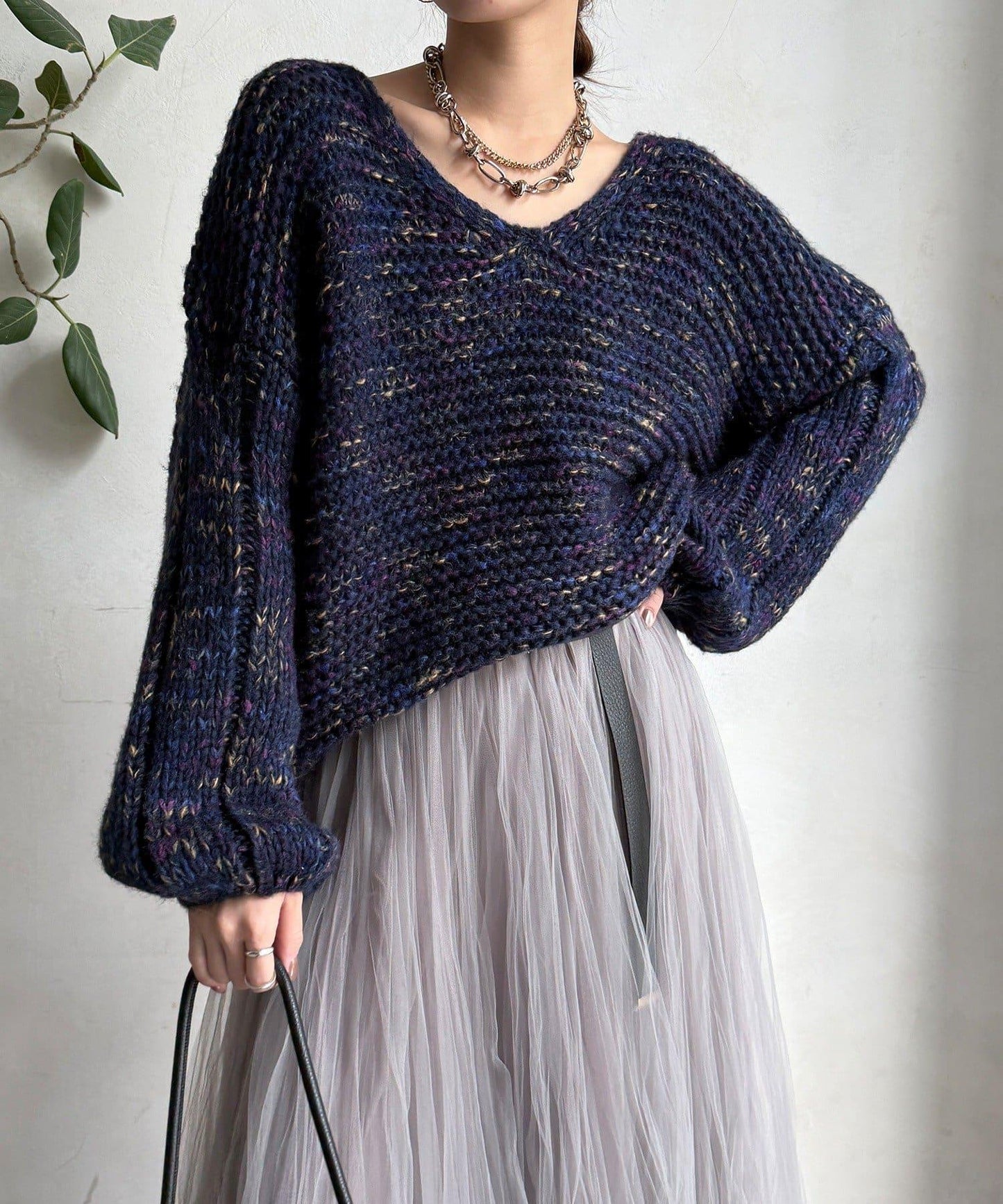 混紡紗線V領套頭衫