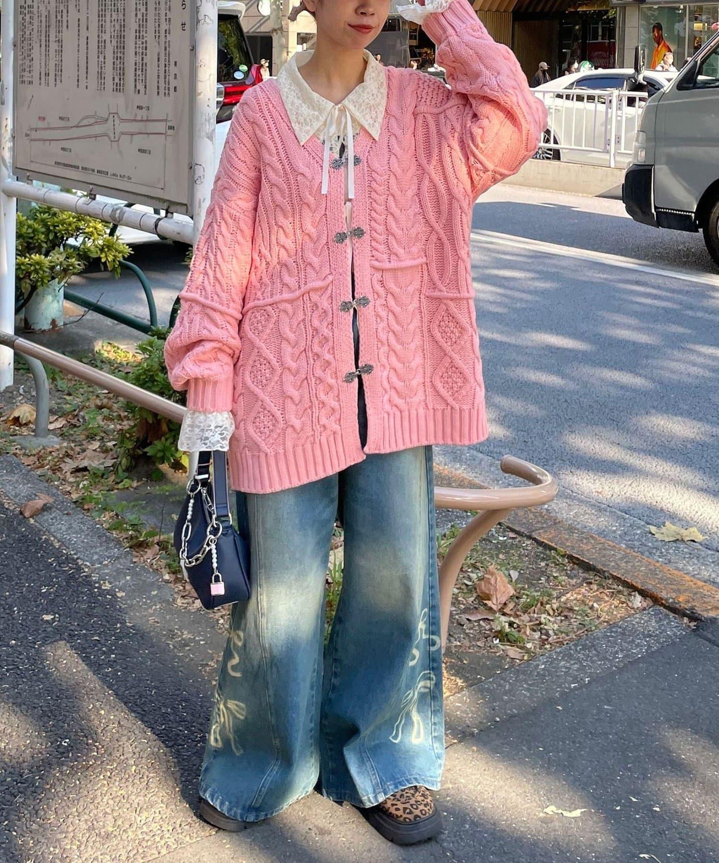 拼接提花編織開衫