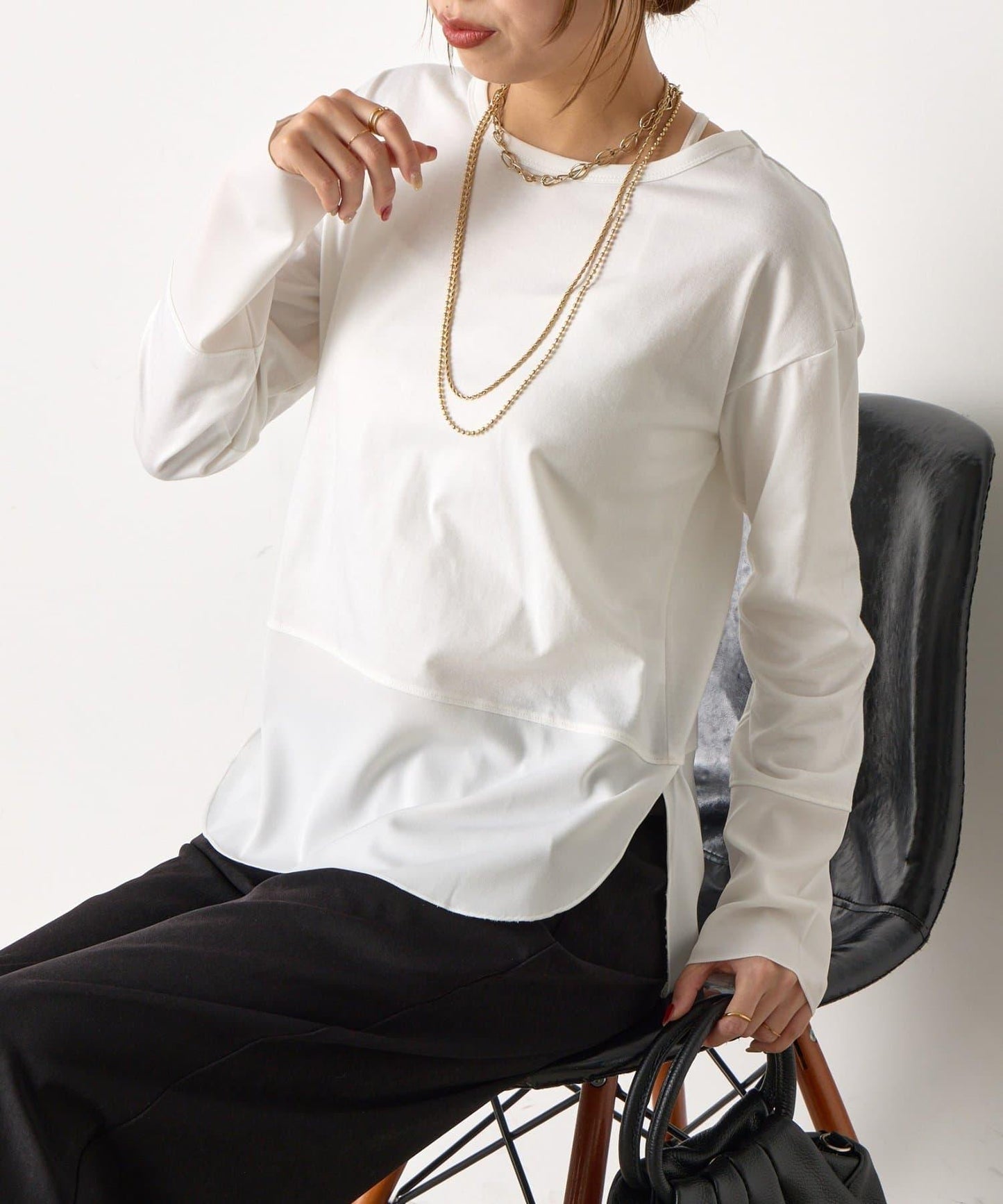 下襬袖口斜紋拼接針織衫