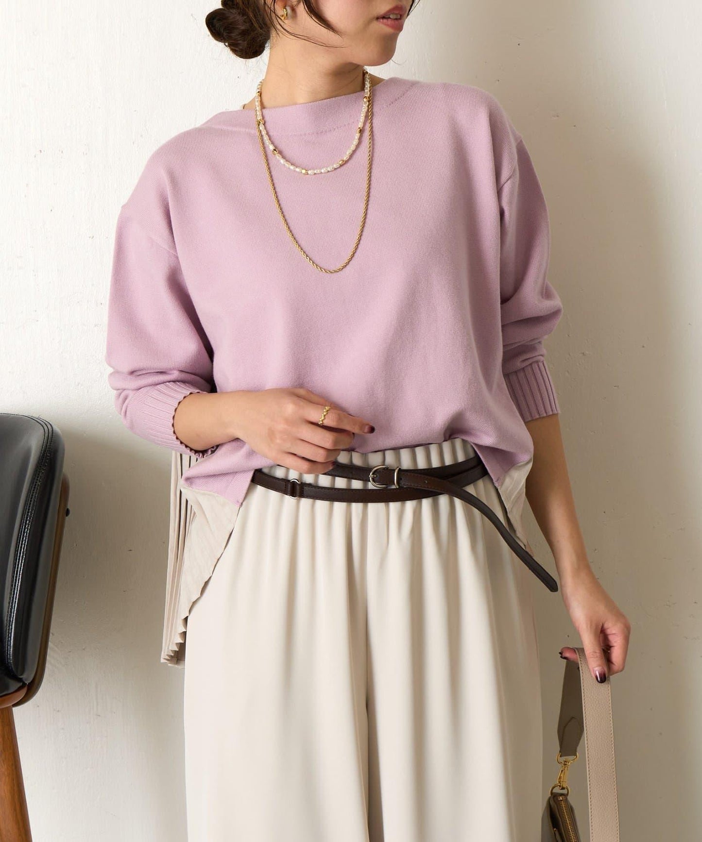 後褶皺船領針織衫