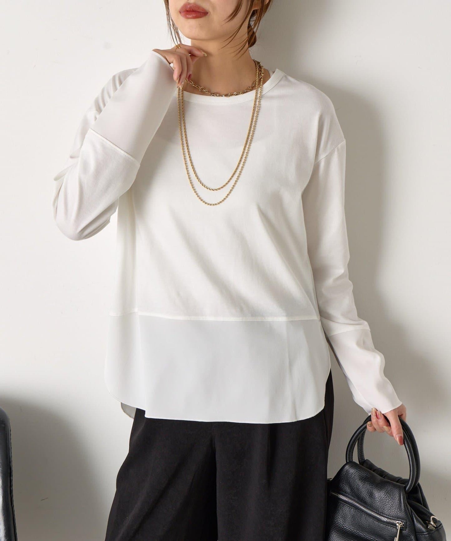 下襬袖口斜紋拼接針織衫