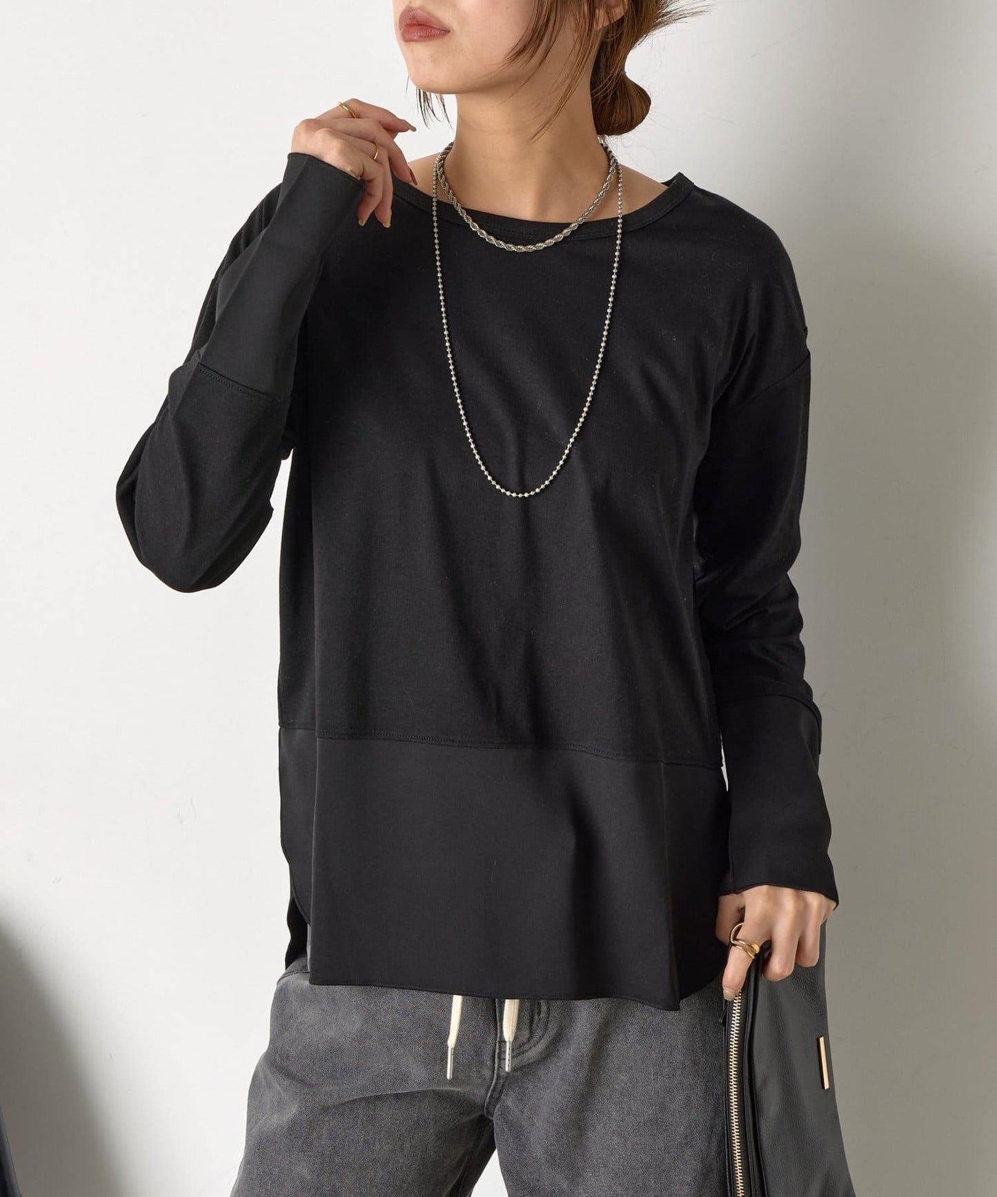 下襬袖口斜紋拼接針織衫