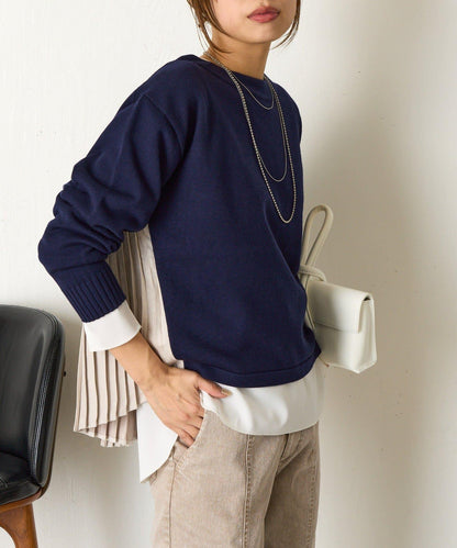 後褶皺船領針織衫