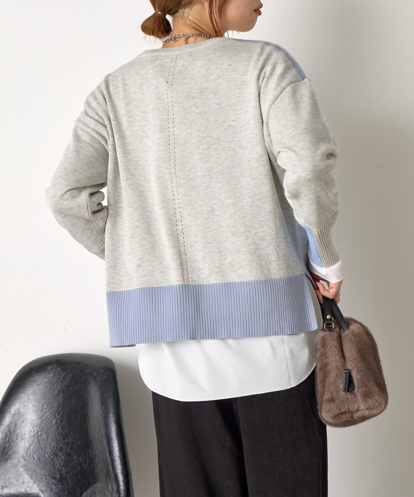 三色拼接針織衫