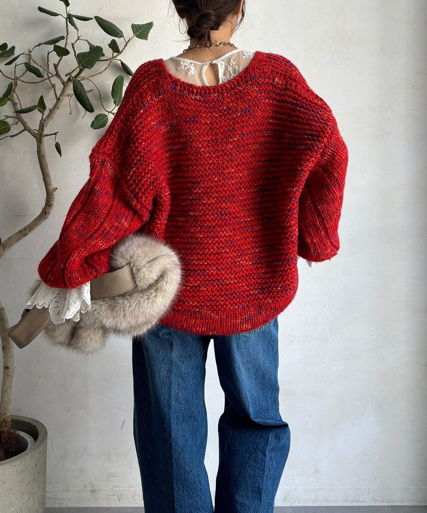 混紡紗線V領套頭衫