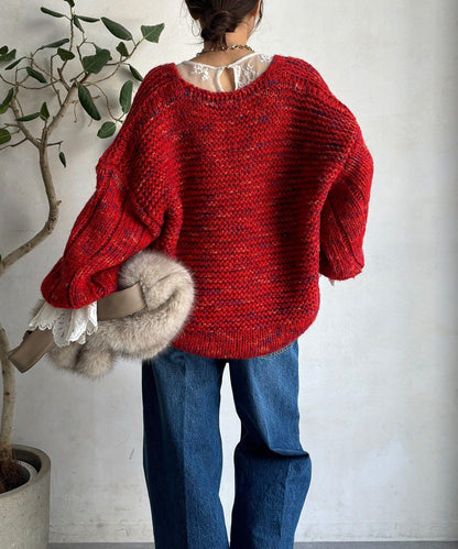 混紡紗線V領套頭衫