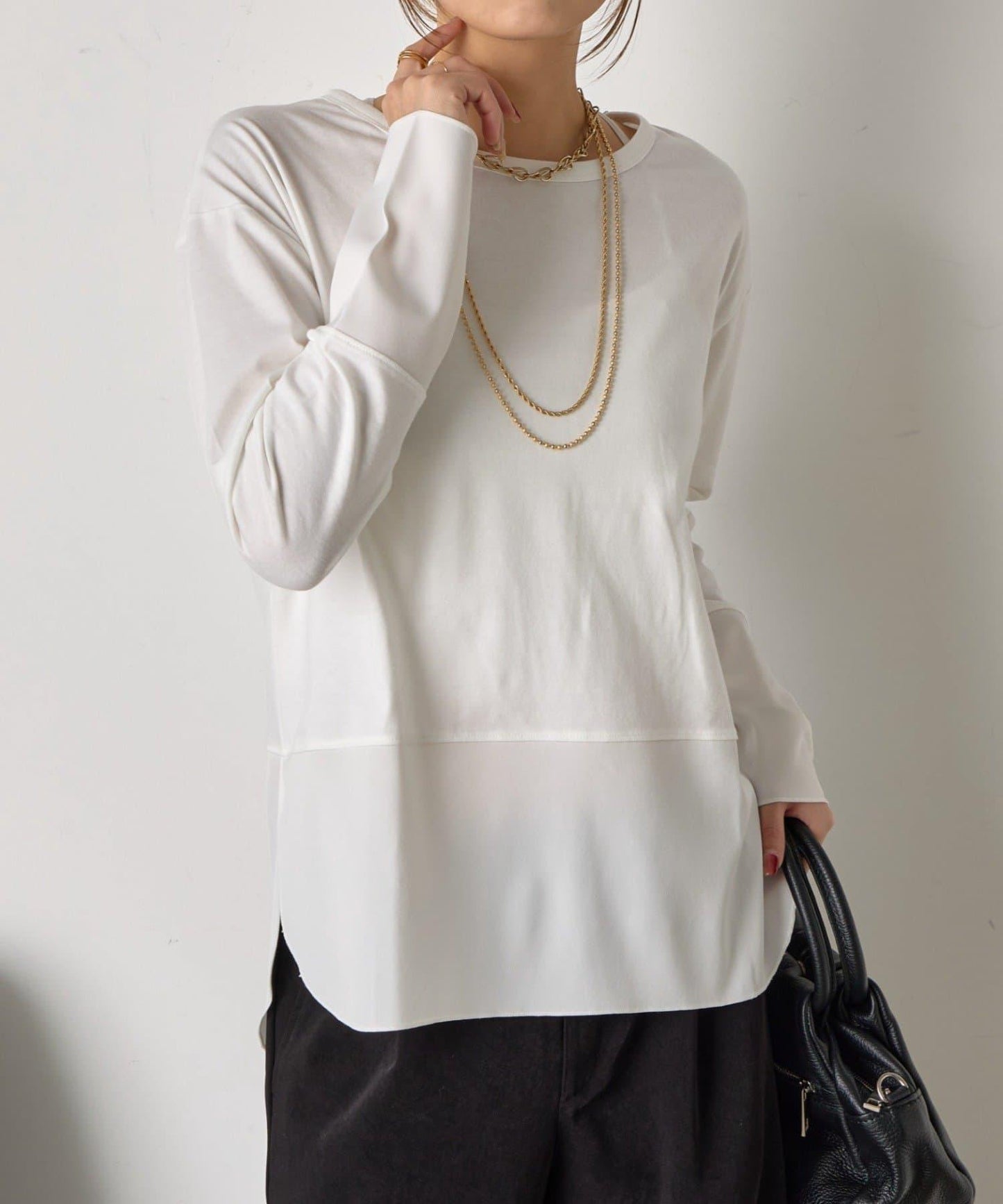 下襬袖口斜紋拼接針織衫