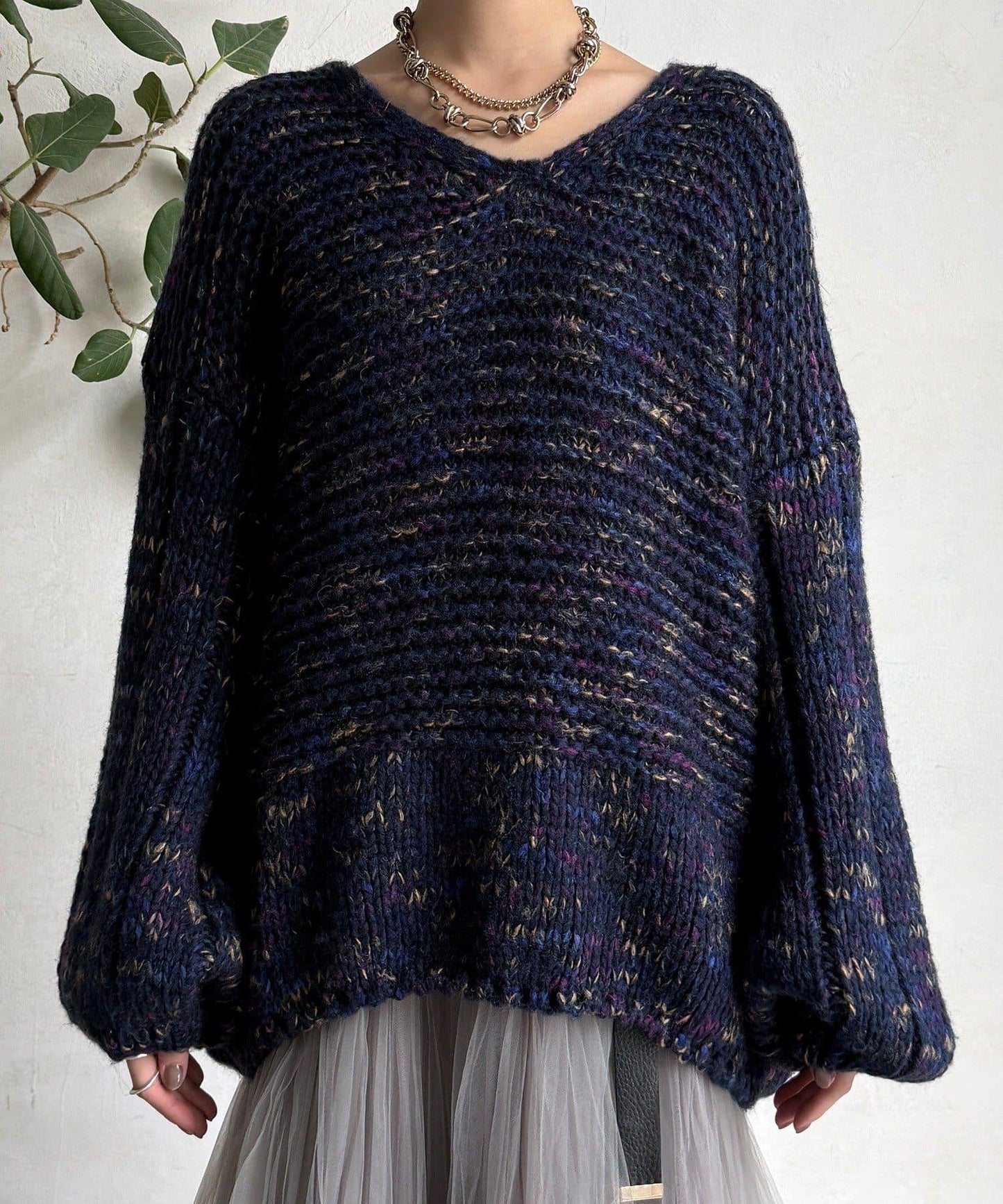 混紡紗線V領套頭衫