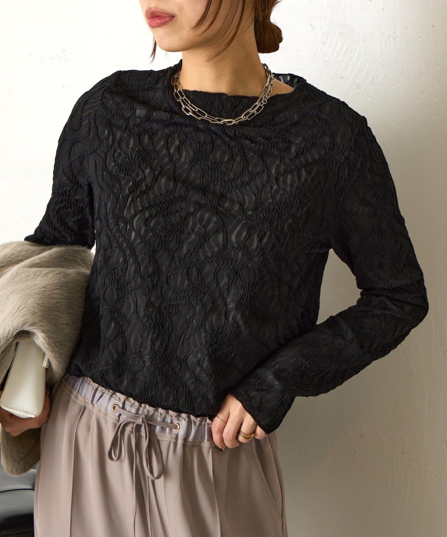 波浪提花套頭衫