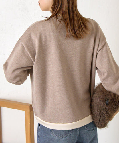 口袋拼色緞面針織衫