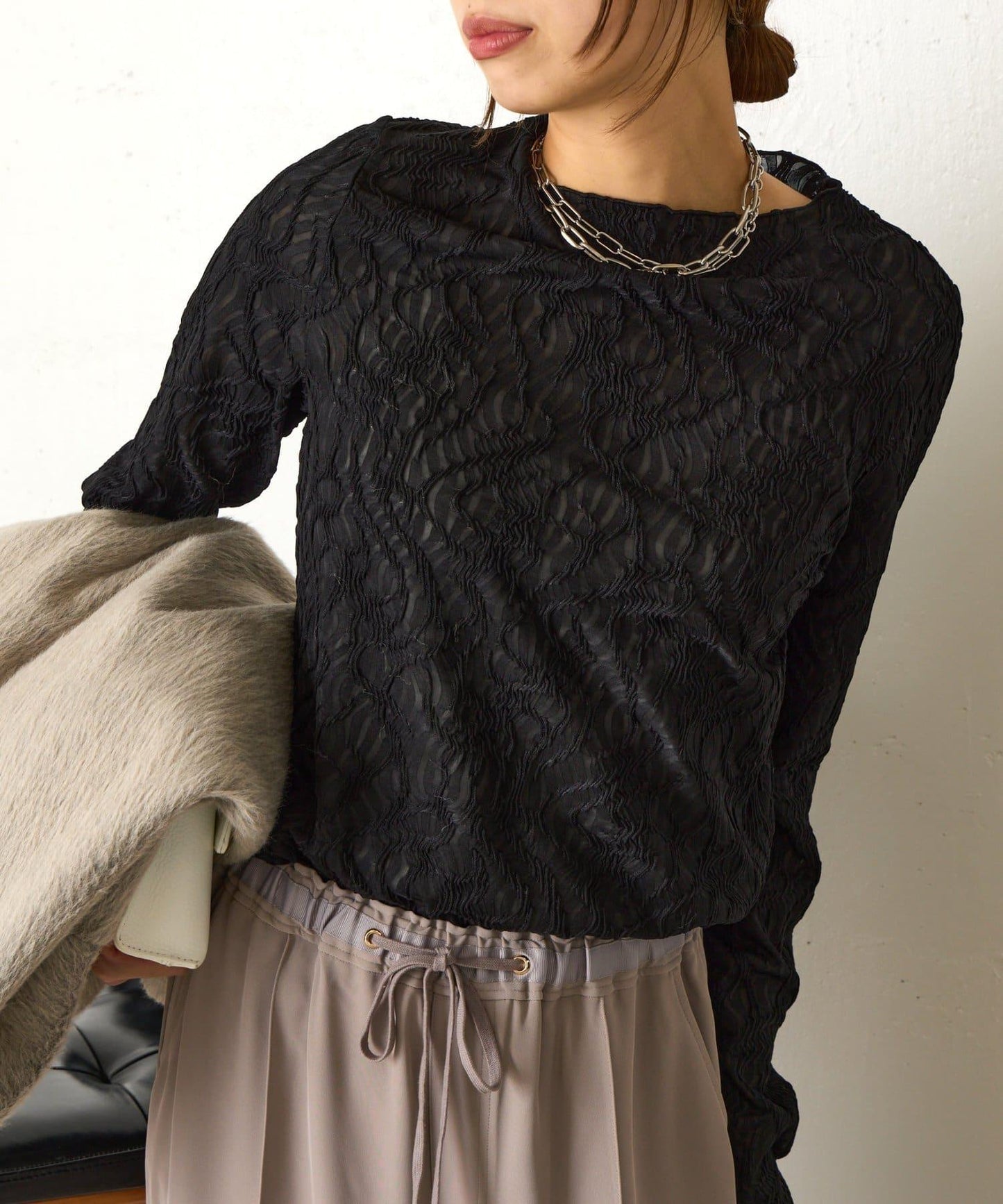 波浪提花套頭衫