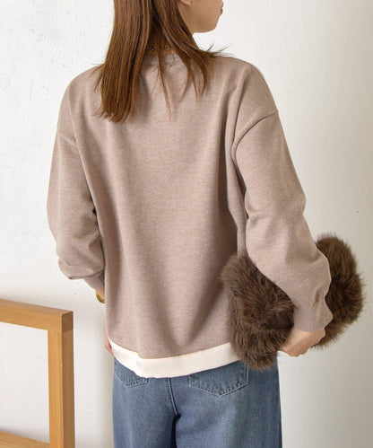 口袋拼色緞面針織衫