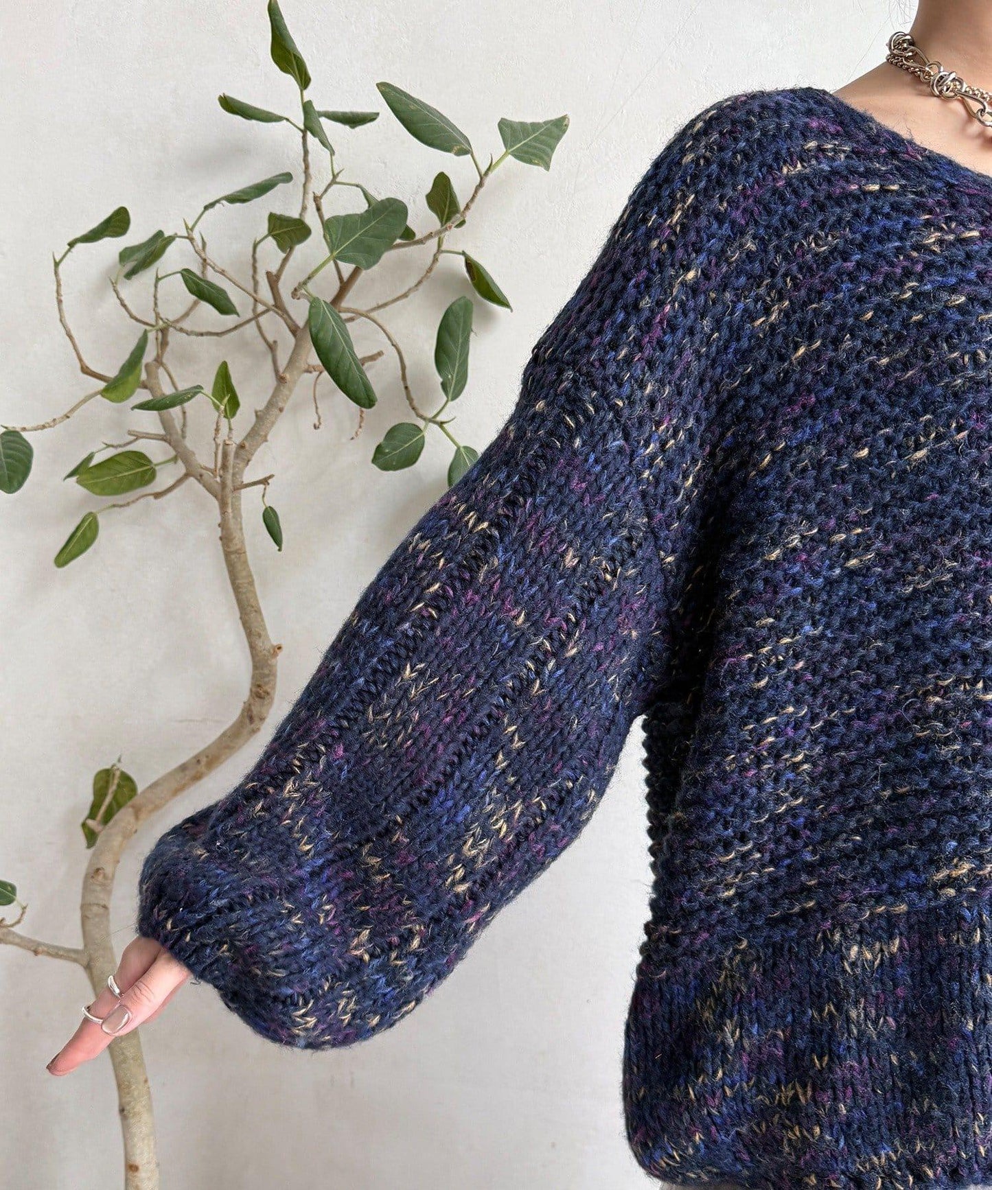 混紡紗線V領套頭衫