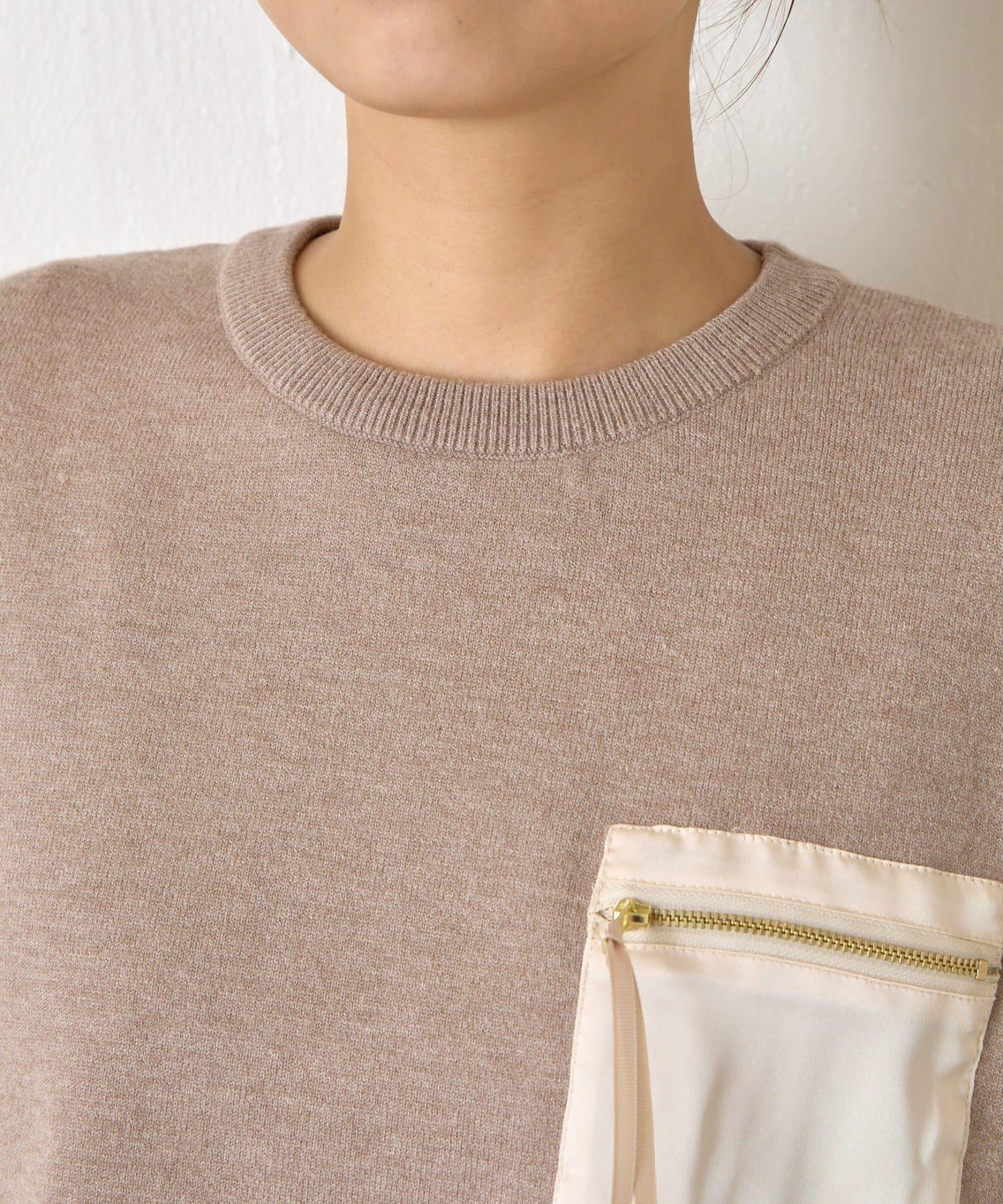 口袋拼色緞面針織衫