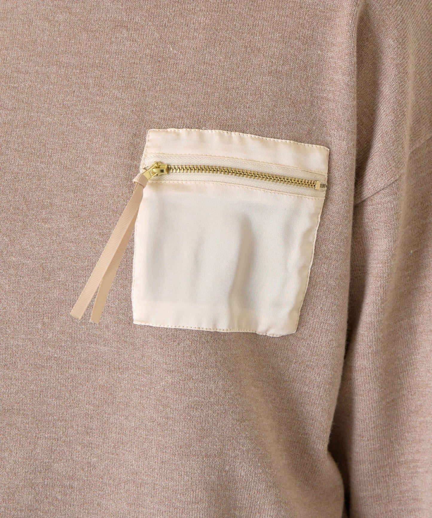 口袋拼色緞面針織衫